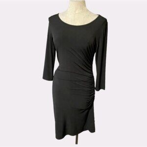 Michael Kors Dress Black 6 Stretch 3/4 Long Sleeve Side Zip Ruched Side Zipper